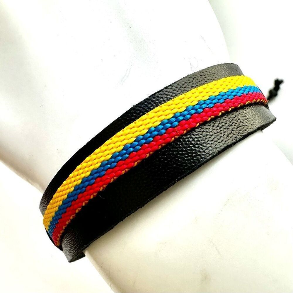 Colombia flag colored leather adjustable bracelet